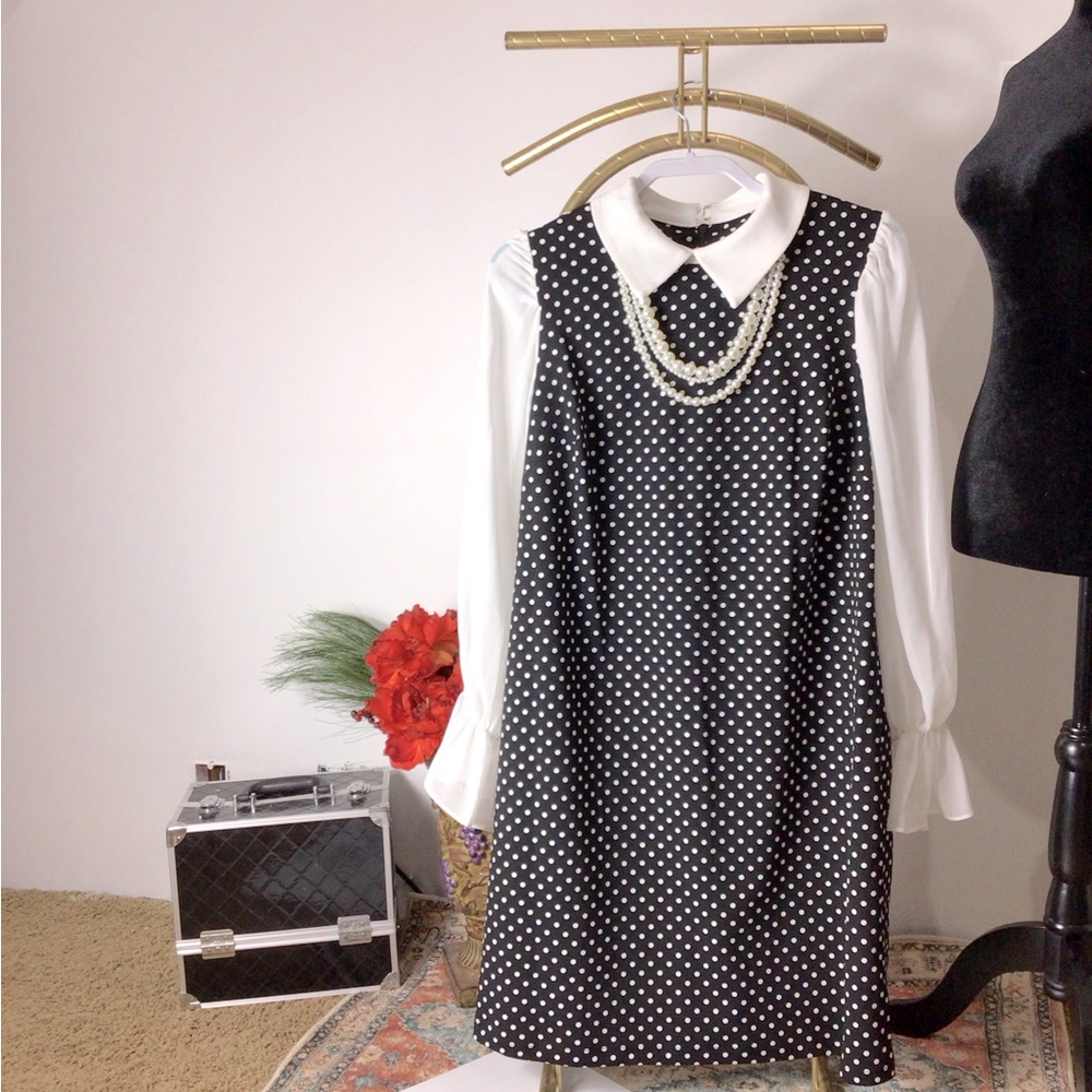 Navy and white conservative dress ensemble